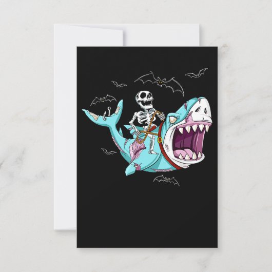 Skeleton Riding Zombie Shark Funny Halloween Gift Bedankkaart (Voorkant)