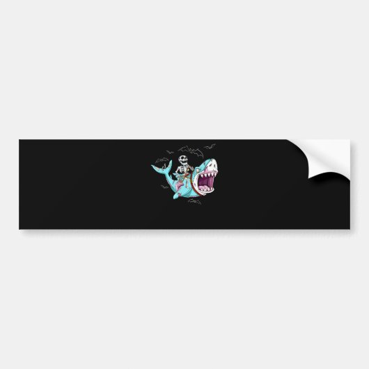 Skeleton Riding Zombie Shark Funny Halloween Gift Bumpersticker (Voorkant)