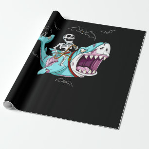 Skeleton Riding Zombie Shark Funny Halloween Gift Cadeaupapier
