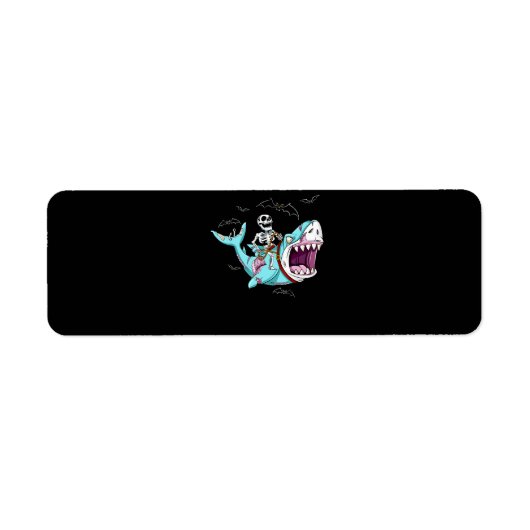 Skeleton Riding Zombie Shark Funny Halloween Gift Etiket (Voorkant)