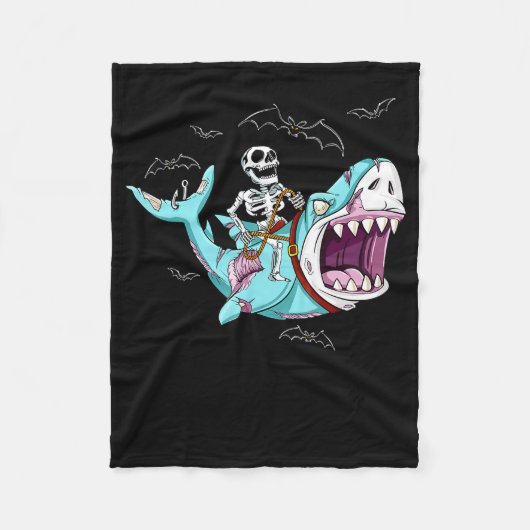 Skeleton Riding Zombie Shark Funny Halloween Gift Fleece Deken (Voorkant)