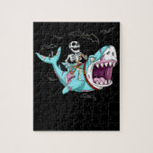 Skeleton Riding Zombie Shark Funny Halloween Gift Legpuzzel (Verticaal)