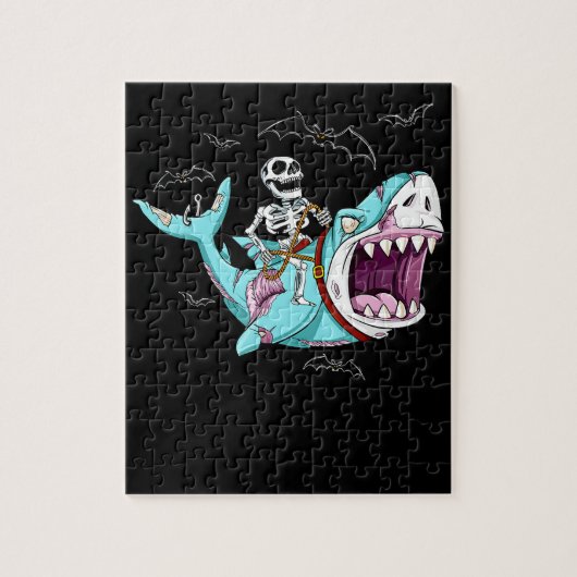 Skeleton Riding Zombie Shark Funny Halloween Gift Legpuzzel (Verticaal)