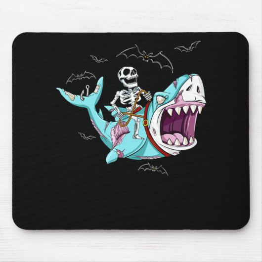 Skeleton Riding Zombie Shark Funny Halloween Gift Muismat (Voorkant)