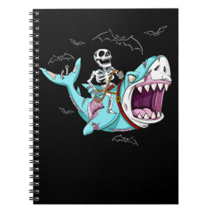Skeleton Riding Zombie Shark Funny Halloween Gift Notitieboek