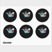 Skeleton Riding Zombie Shark Funny Halloween Gift Ronde Sticker (Vel)