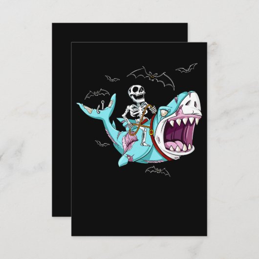 Skeleton Riding Zombie Shark Funny Halloween Gift RSVP Kaartje (Voorkant / Achterkant)