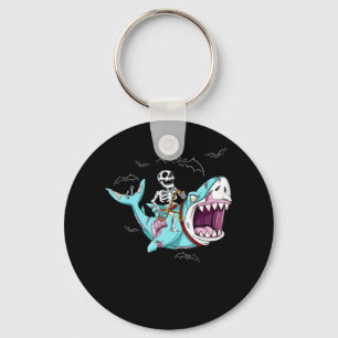 Skeleton Riding Zombie Shark Funny Halloween Gift Sleutelhanger