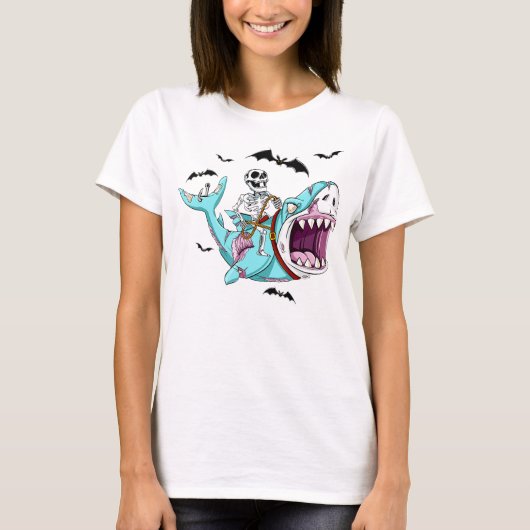 Skeleton Riding Zombie Shark Funny Halloween Gift T-shirt (Voorkant)