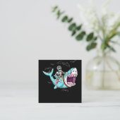 Skeleton Riding Zombie Shark Funny Halloween Gift Vierkante Visitekaartje (Staand voorkant)