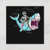Skeleton Riding Zombie Shark Funny Halloween Gift Vierkante Visitekaartje (Voorkant)