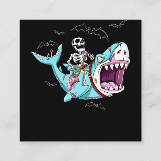 Skeleton Riding Zombie Shark Funny Halloween Gift Vierkante Visitekaartje (Voorkant)