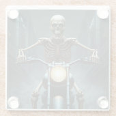 Skeleton rijden op een motorfiets glazen onderzetter (Achterkant)