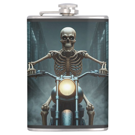 Skeleton rijden op een motorfiets heupfles (Voorkant)