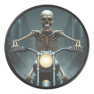 Skeleton rijden op een motorfiets hockey puck