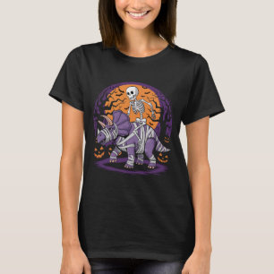 Skeleton rijdt op een triceratops Halloween T-shirt