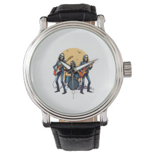 Skeleton Rock Band - Grappig Halloween Shirt Horloge