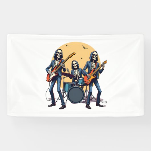 Skeleton Rock Band - Grappig Halloween Shirt Spandoek (Horizontaal)
