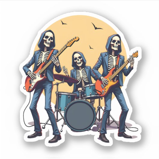 Skeleton Rock Band � Grappig Halloween Shirt Sticker (Voorkant)