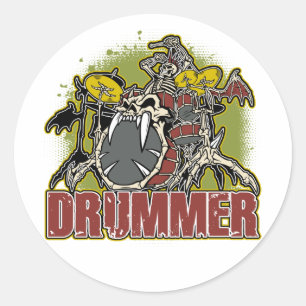 Skeleton Rock Drummer Ronde Sticker