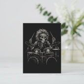 Skeleton Rock Drummer - Spooky Halloween muziek Briefkaart (Staand voorkant)