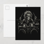 Skeleton Rock Drummer - Spooky Halloween muziek Briefkaart (Voorkant / Achterkant)