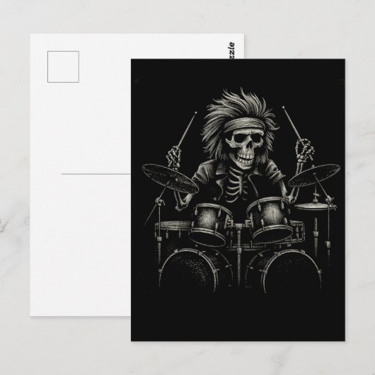Skeleton Rock Drummer - Spooky Halloween muziek Briefkaart (Voorkant / Achterkant)