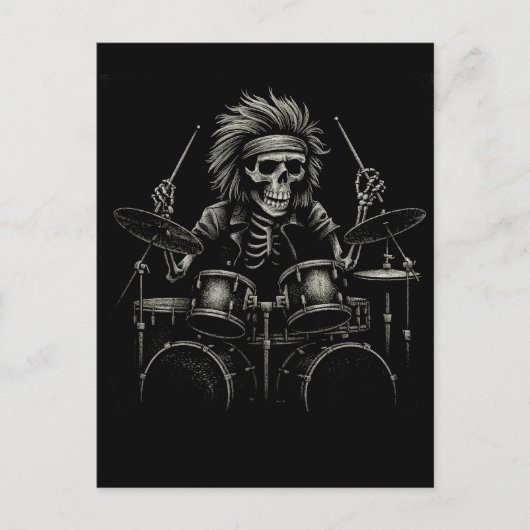 Skeleton Rock Drummer - Spooky Halloween muziek Briefkaart (Voorkant)