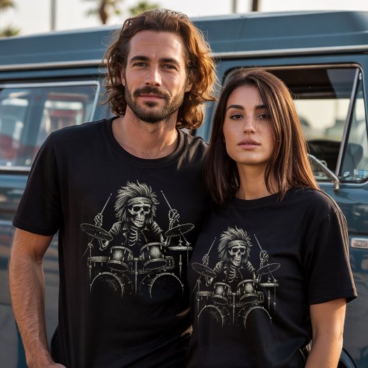 Skeleton Rock Drummer - Spooky Halloween muziek T-shirt