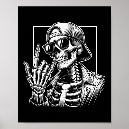 Skeleton Rock Hand Halloween Costume Rocker Cool R Poster (Voorkant)