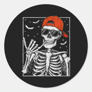 Skeleton Rock Hand Halloween Kostuum Cool Rock Mus Ronde Sticker