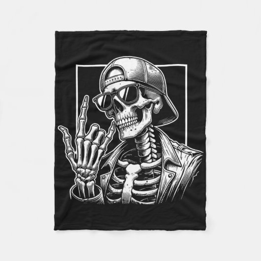Skeleton Rock Hand Halloween Kostuum Rocker Cool R Fleece Deken (Voorkant)