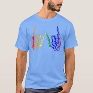 Skeleton Rock Hand LGBTQ Cool Rainbow Flag Gay Pri T-shirt