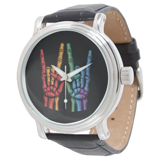 Skeleton Rock Hand LGBTQ Rainbow Flag Gay Pride Horloge (Gekanteld)