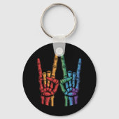 Skeleton Rock Hand LGBTQ Rainbow Flag Gay Pride Sleutelhanger (Voorkant)