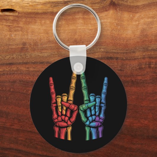 Skeleton Rock Hand LGBTQ Rainbow Flag Gay Pride Sleutelhanger (Voorkant)