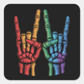 Skeleton Rock Hand LGBTQ Rainbow Flag Gay Pride Vierkante Sticker (Voorkant)