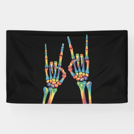 Skeleton Rock Hand Rainbow LGBTQ Gay Lesbian Pride Spandoek (Horizontaal)