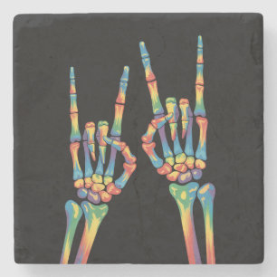 Skeleton Rock Hand Rainbow LGBTQ Gay Lesbian Pride Stenen Onderzetter