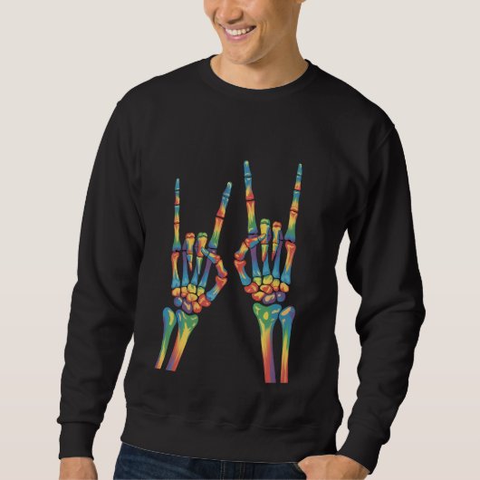 Skeleton Rock Hand Rainbow LGBTQ Gay Lesbian Pride Trui (Voorkant)