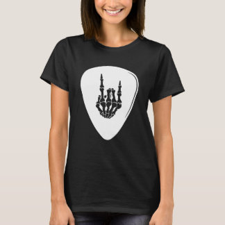 Skeleton Rock Hand Sign Guitar Pick Guitarists Gui T-shirt