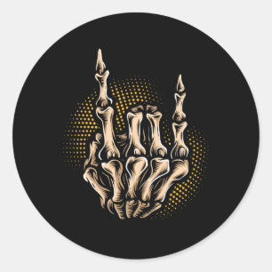 Skeleton Rock Hand Sign Halloween Music Lover 209 Ronde Sticker
