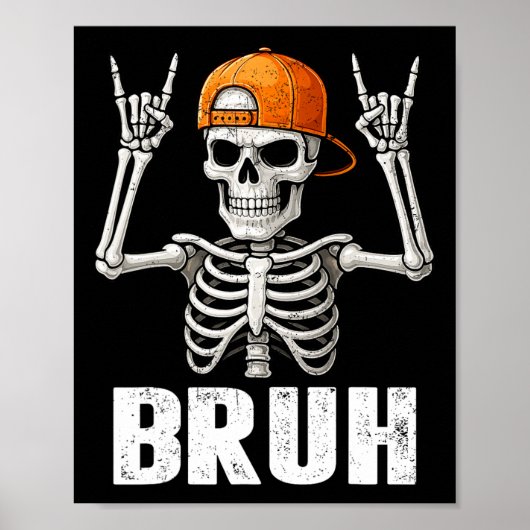 Skeleton Rock On Bruh Halloween For Mens Boys Kids Poster (Voorkant)