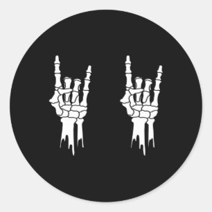 Skeleton - Rock On Hands - Mannen &amp; Dames - Ha Ronde Sticker