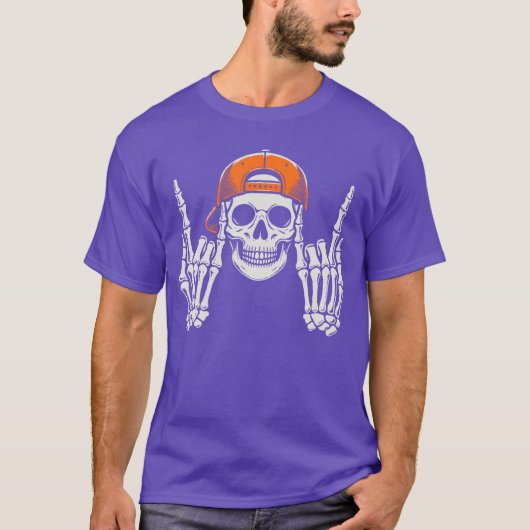 Skeleton Rocker Cool Cap Skater Halloween Costume  T-shirt (Voorkant)