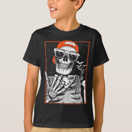 Skeleton Rocker Hand Halloween Kostuum Cool Muziek T-shirt (Voorkant)