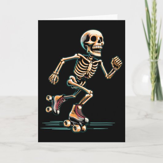 Skeleton Rolschaatser Halloween Kaart (Voorkant)