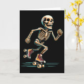 Skeleton Rolschaatser Halloween Kaart (Gele Bloem)