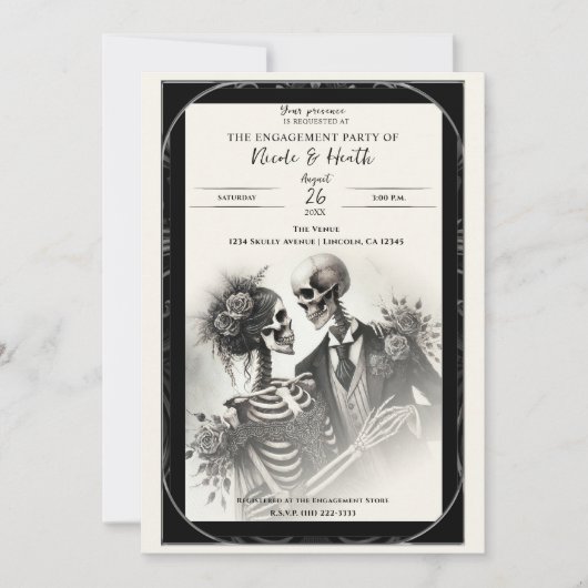  Skeleton Romance Gothic Engagement Party Kaart (Voorkant)