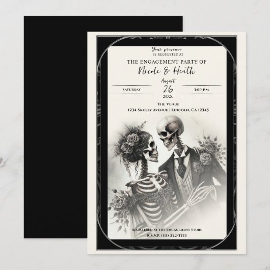 Skeleton Romance Gothic Engagement Party Kaart (Voorkant / Achterkant)